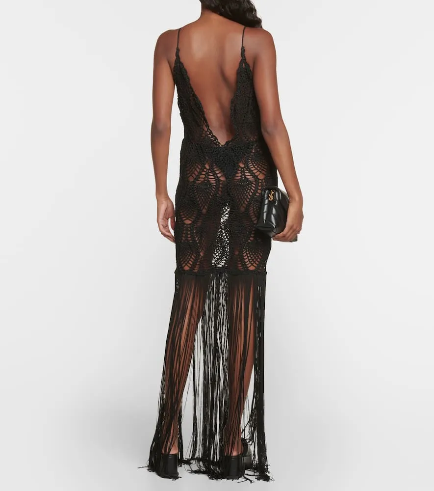 Costarellos Fringed crochet maxi dress