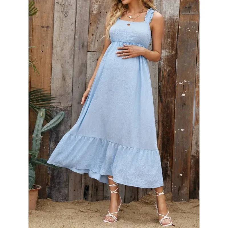 Cotton A-Line Maternity Midi Dress