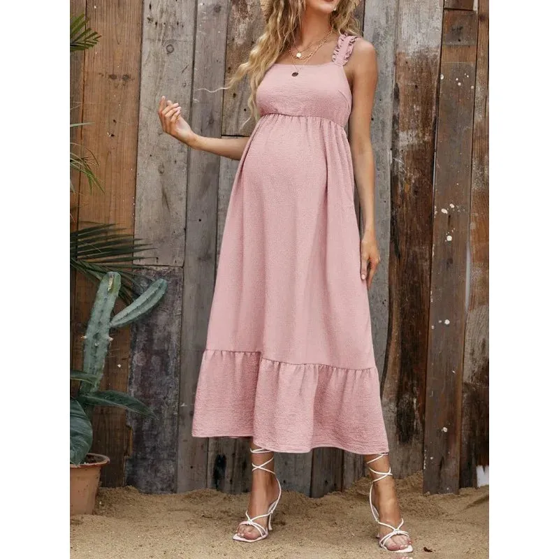 Cotton A-Line Maternity Midi Dress