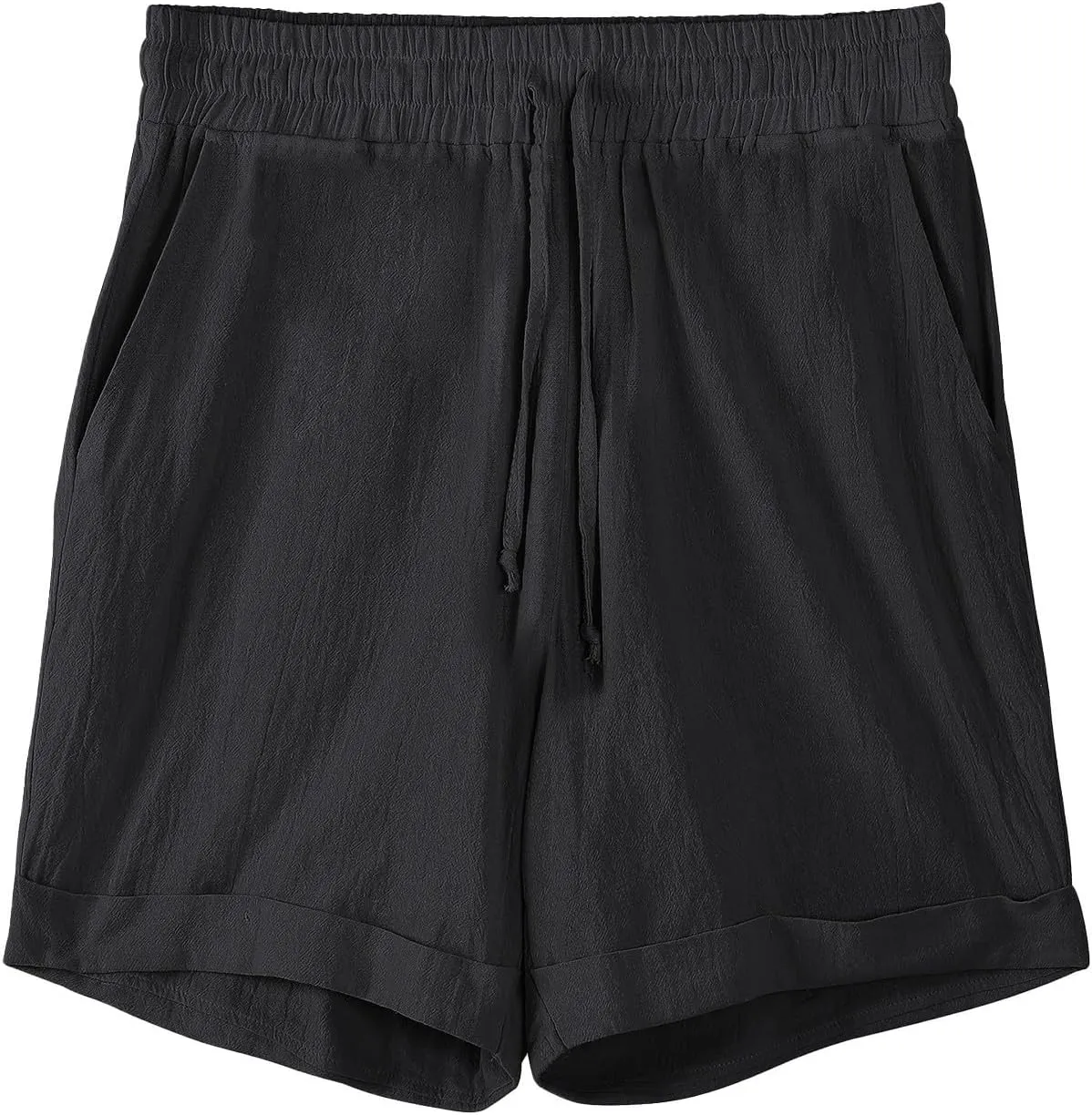 Cotton Linen Shorts for Men Knee Length Elastic Waist Drawstring Lightweight Breathable Casual Lounge Shorts
