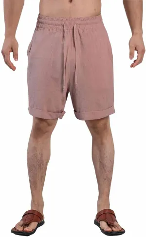 Cotton Linen Shorts for Men Knee Length Lightweight Breathable Elastic Waist Drawstring Casual Lounge Shorts