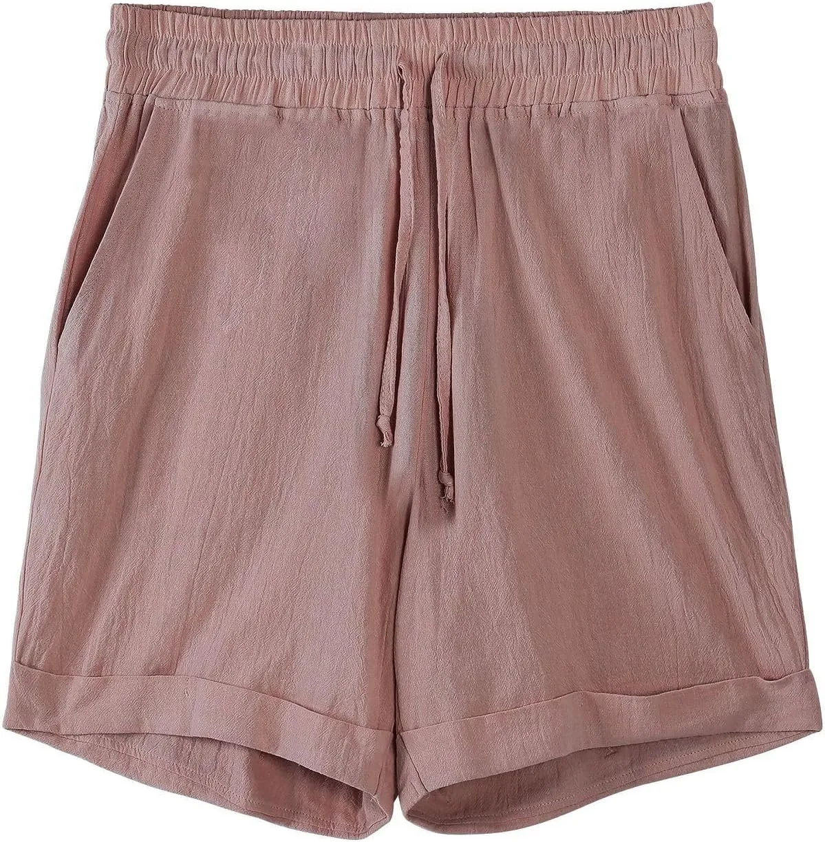 Cotton Linen Shorts for Men Knee Length Lightweight Breathable Elastic Waist Drawstring Casual Lounge Shorts