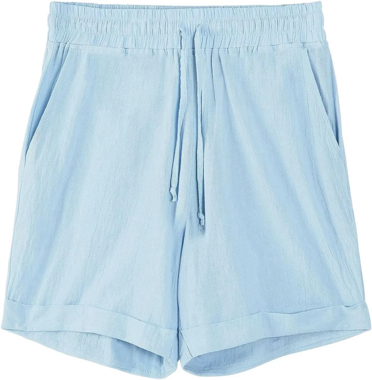Cotton Linen Shorts for Men Knee Length Lightweight Breathable Elastic Waist Drawstring Casual Lounge Shorts
