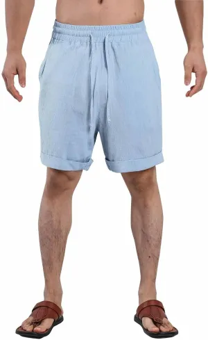 Cotton Linen Shorts for Men Knee Length Lightweight Breathable Elastic Waist Drawstring Casual Lounge Shorts