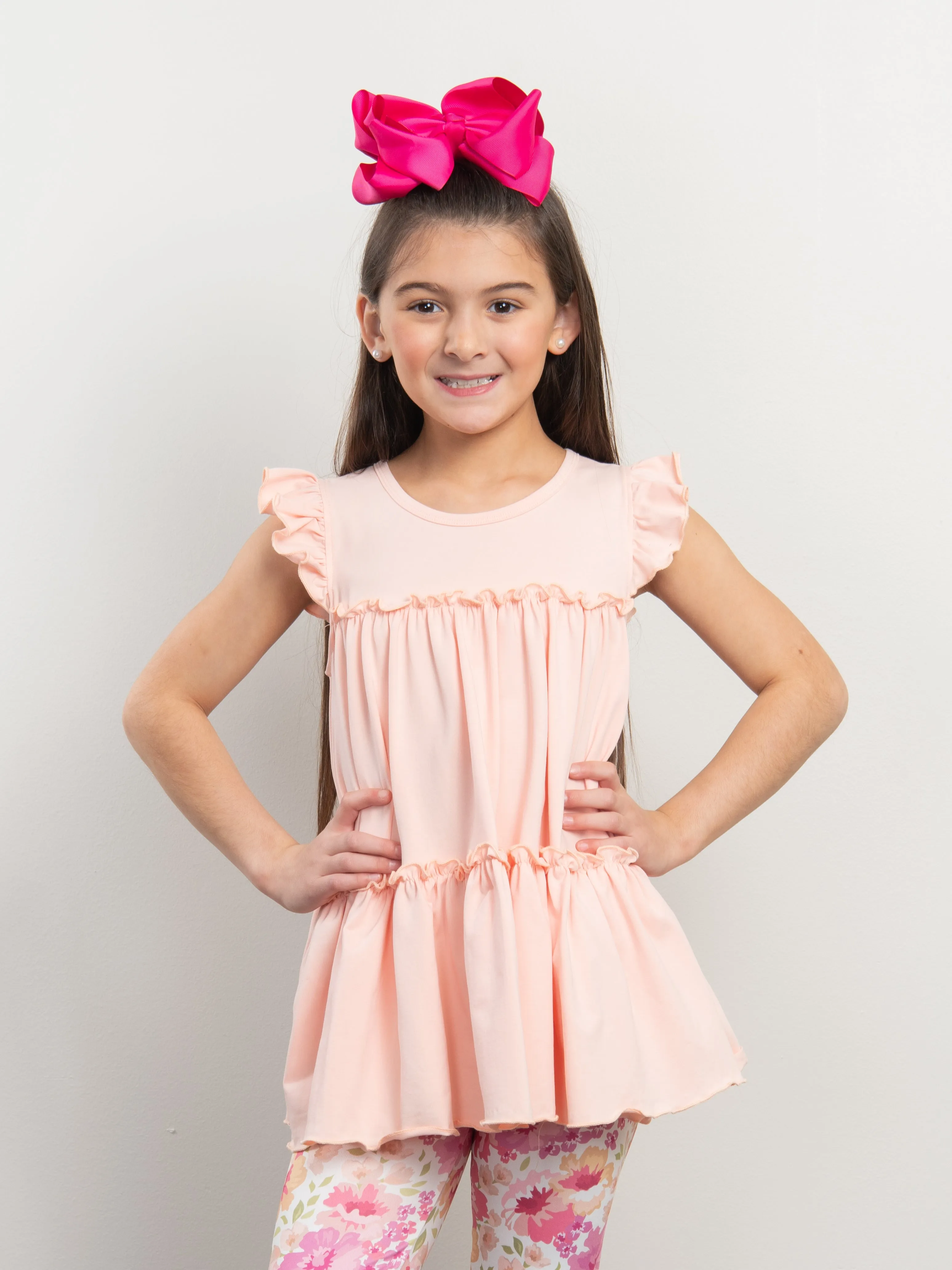 Cotton Tiered Ruffle Tunic - Peach