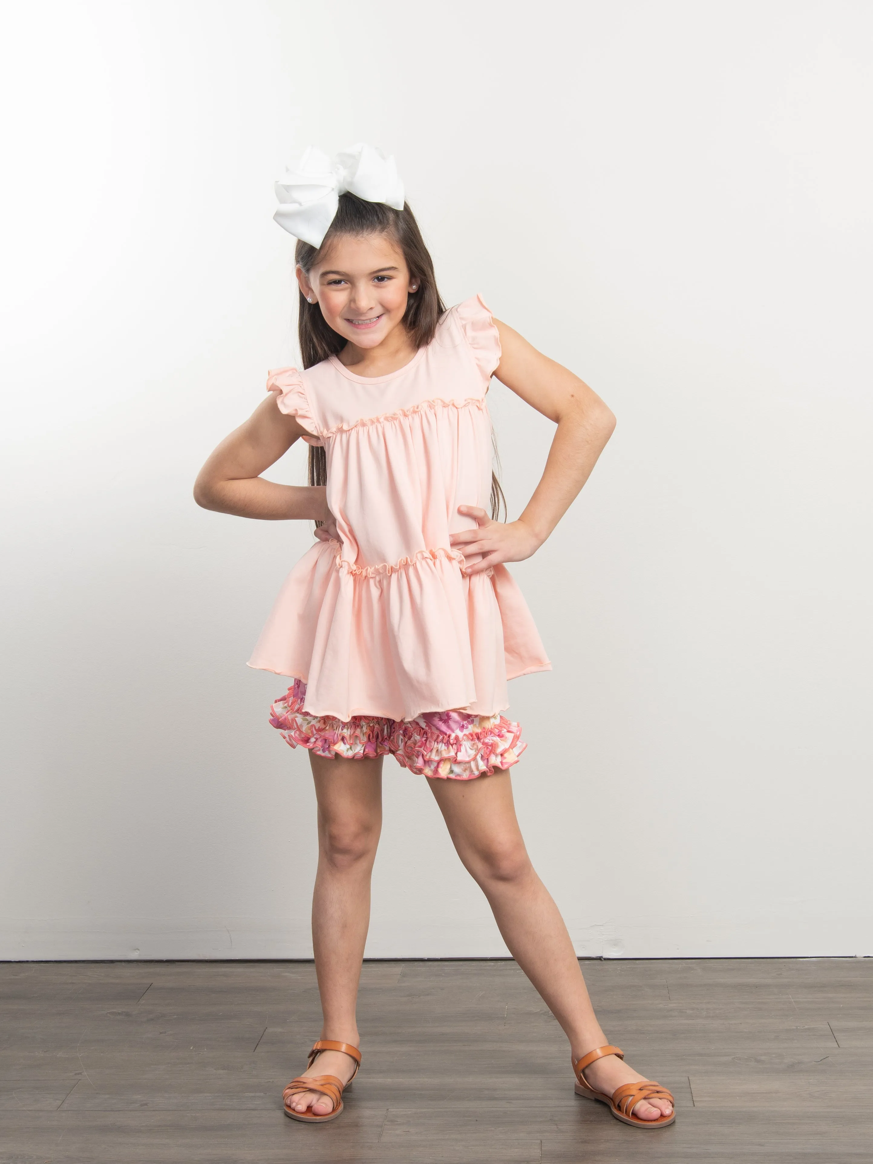 Cotton Tiered Ruffle Tunic - Peach