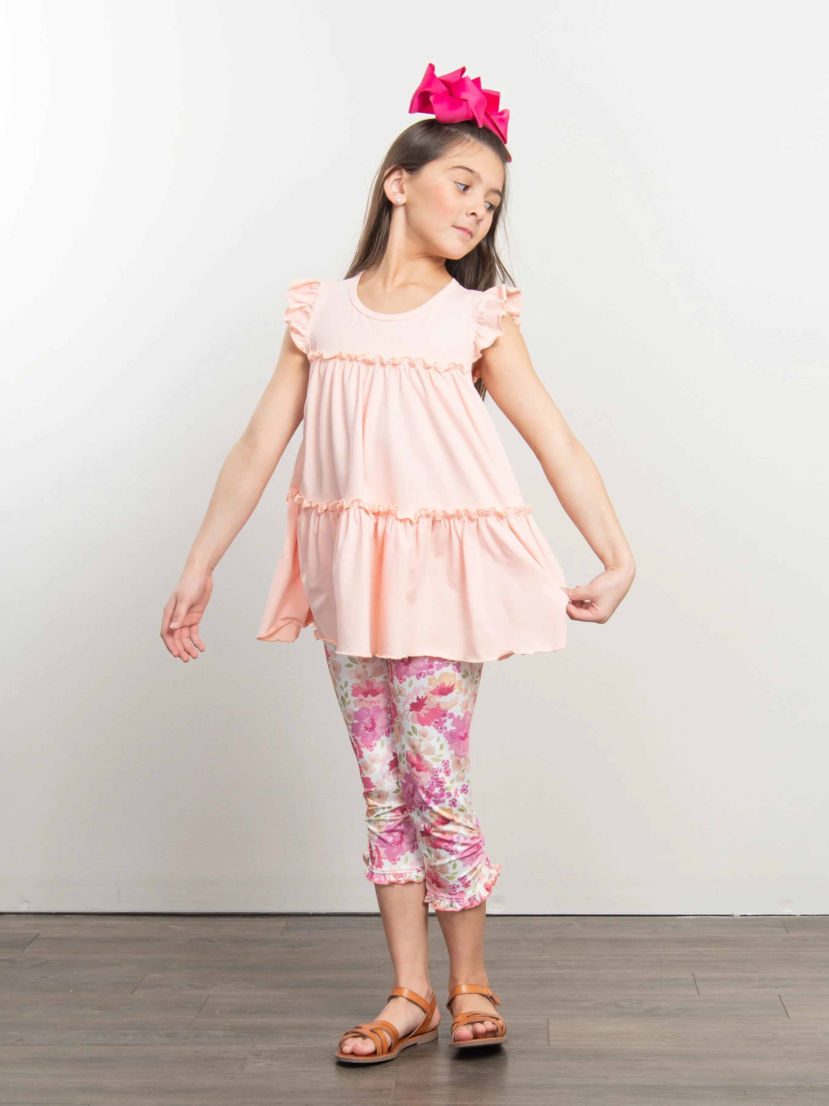 Cotton Tiered Ruffle Tunic - Peach