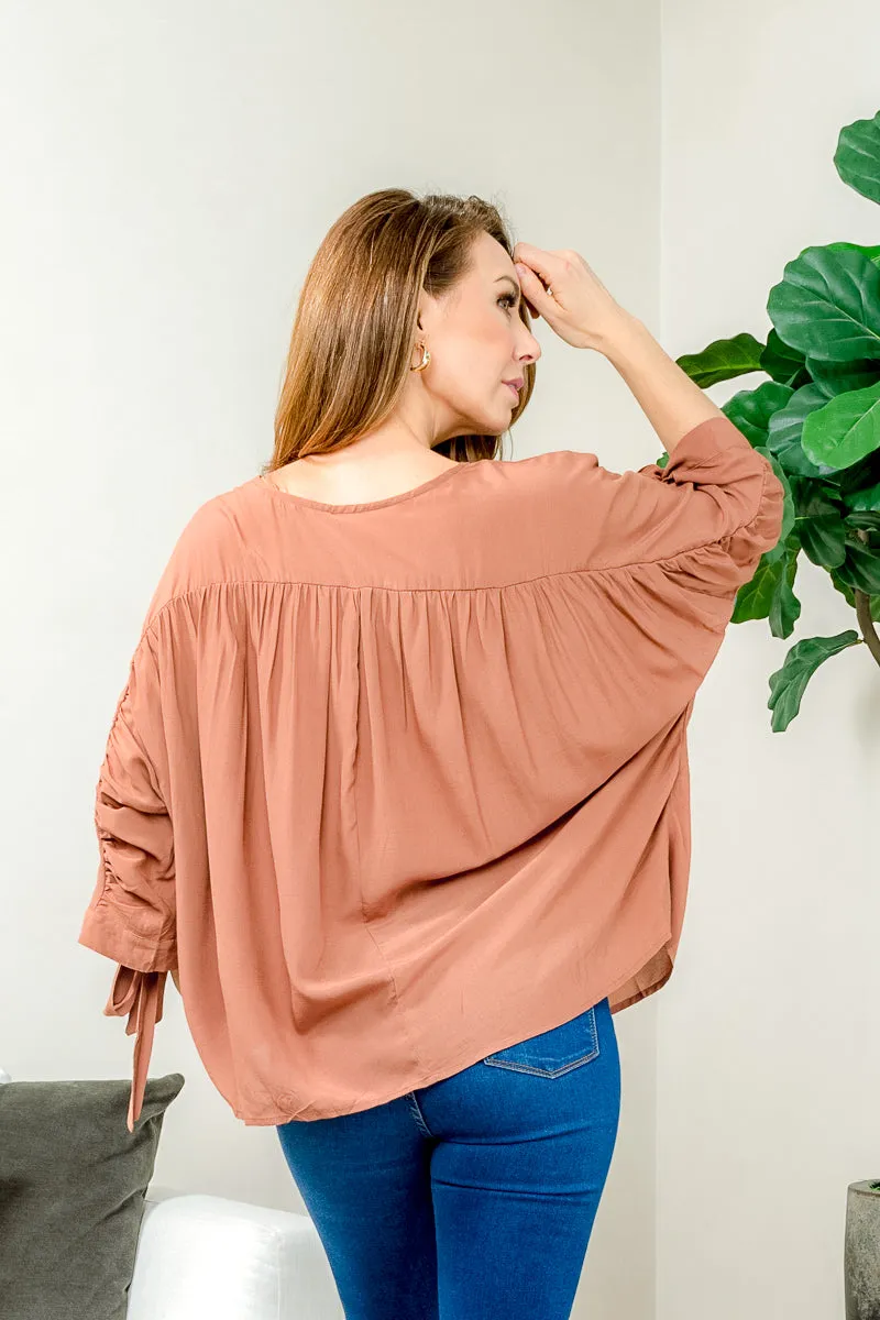 'Cozy Casual' Long Balloon Sleeve Oversized Button Down Blouse with Sash Tie Cuffs* (L3179C)