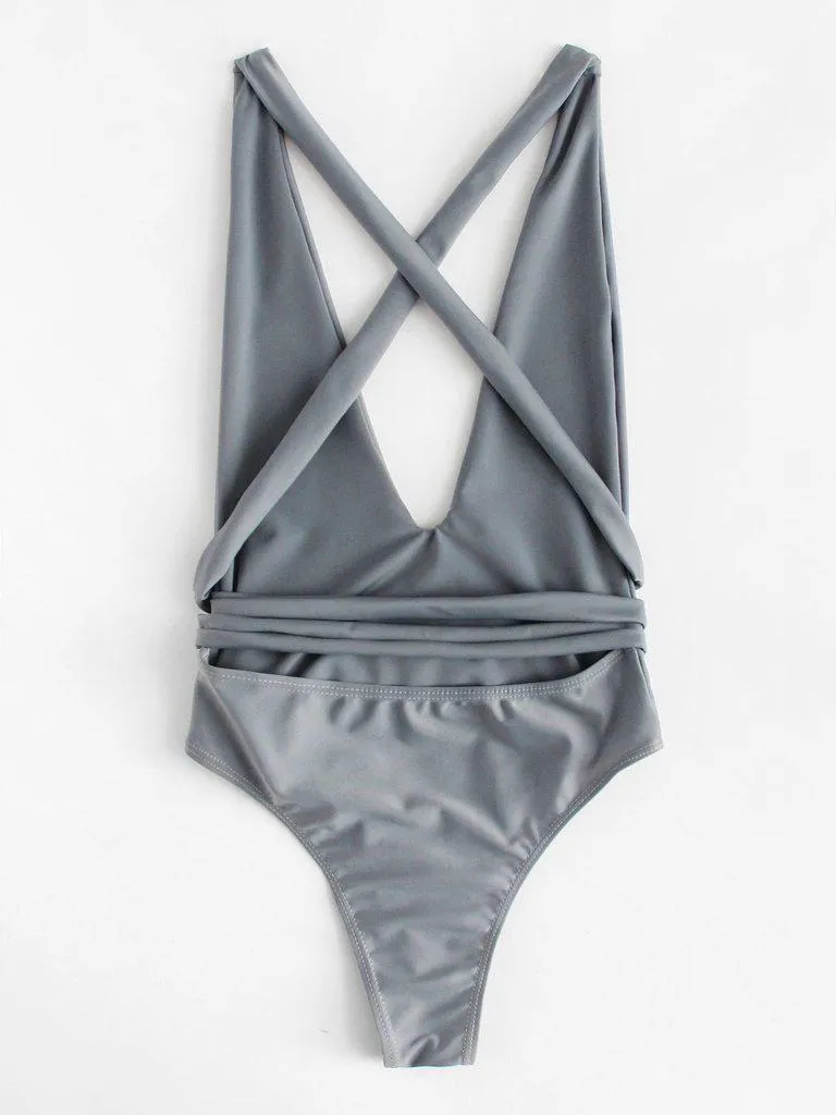 Criss Cross Self Tie Swimsuit