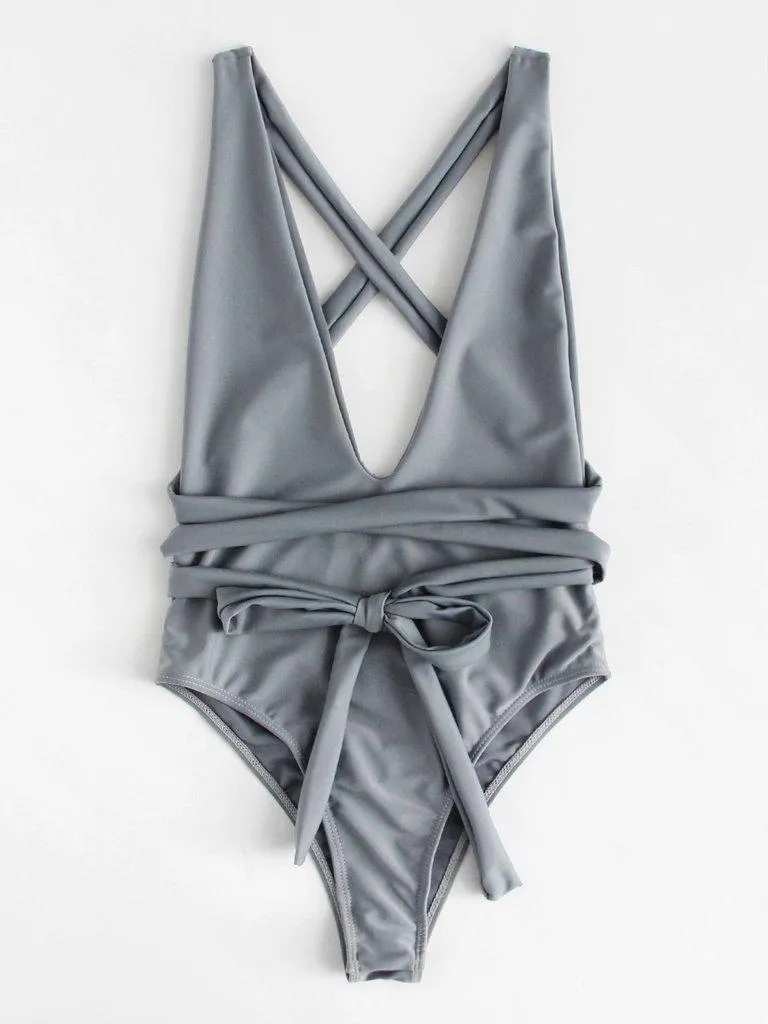 Criss Cross Self Tie Swimsuit