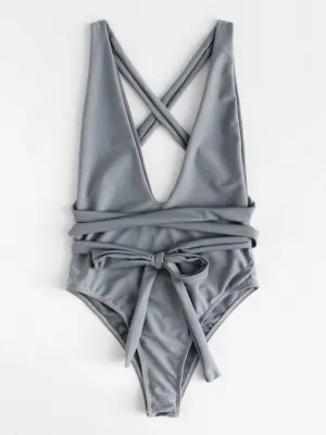 Criss Cross Self Tie Swimsuit