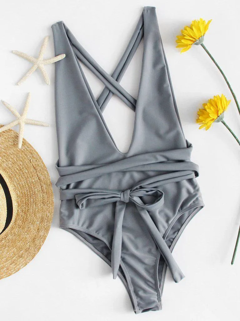 Criss Cross Self Tie Swimsuit