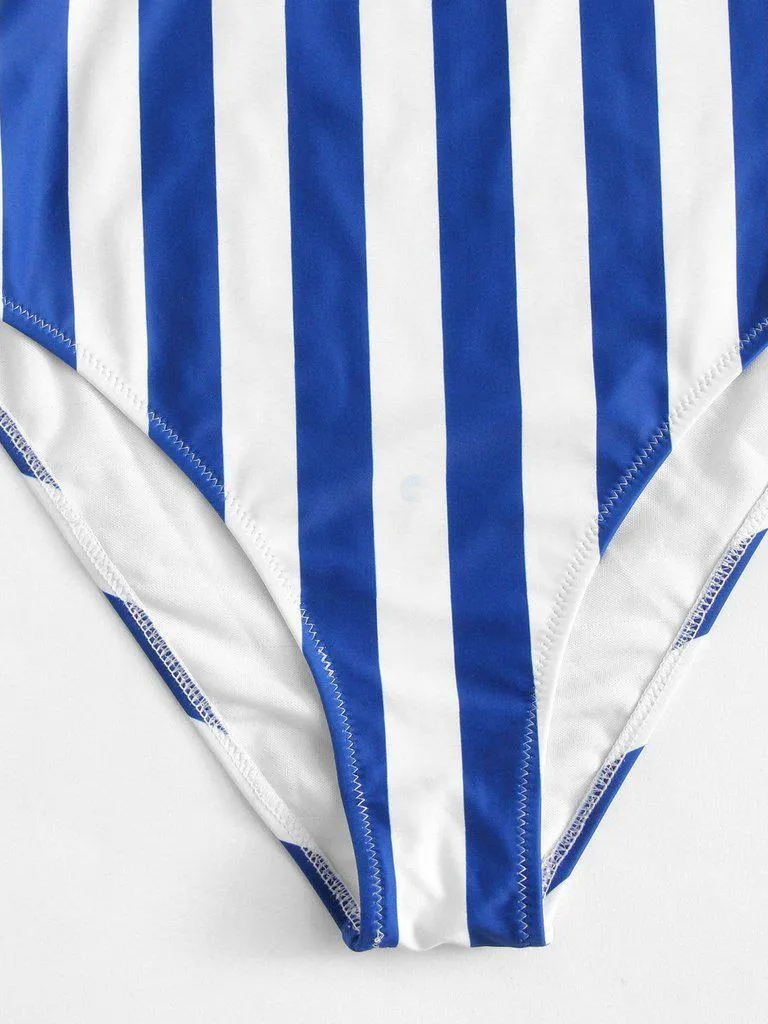 Crisscross Back Striped Swimsuit