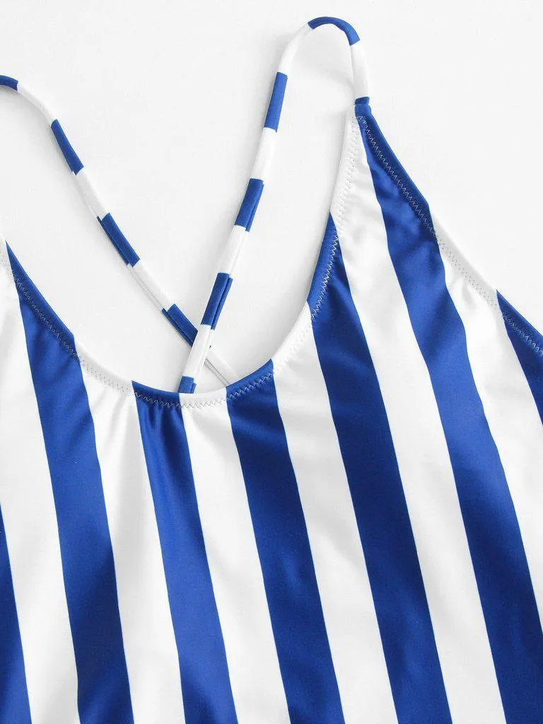Crisscross Back Striped Swimsuit