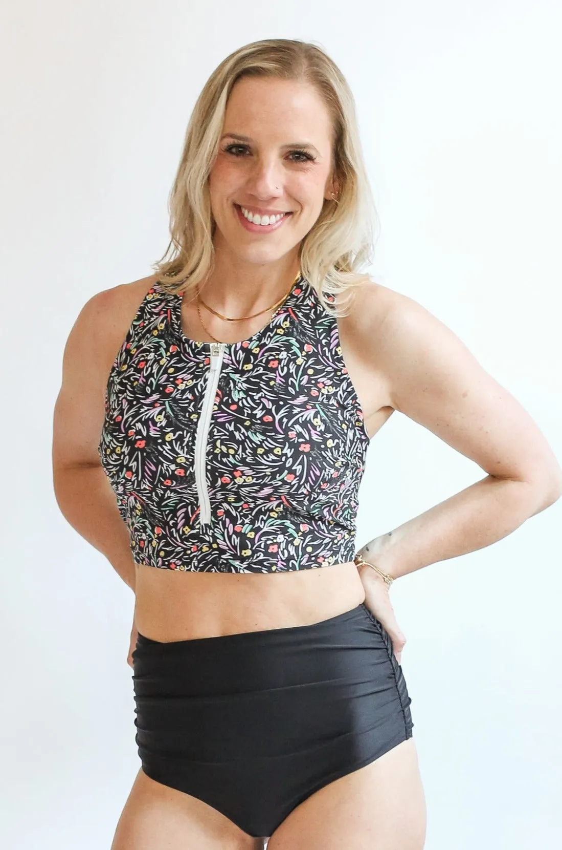 Crop Zip Up Breastfeeding Swimsuit Top