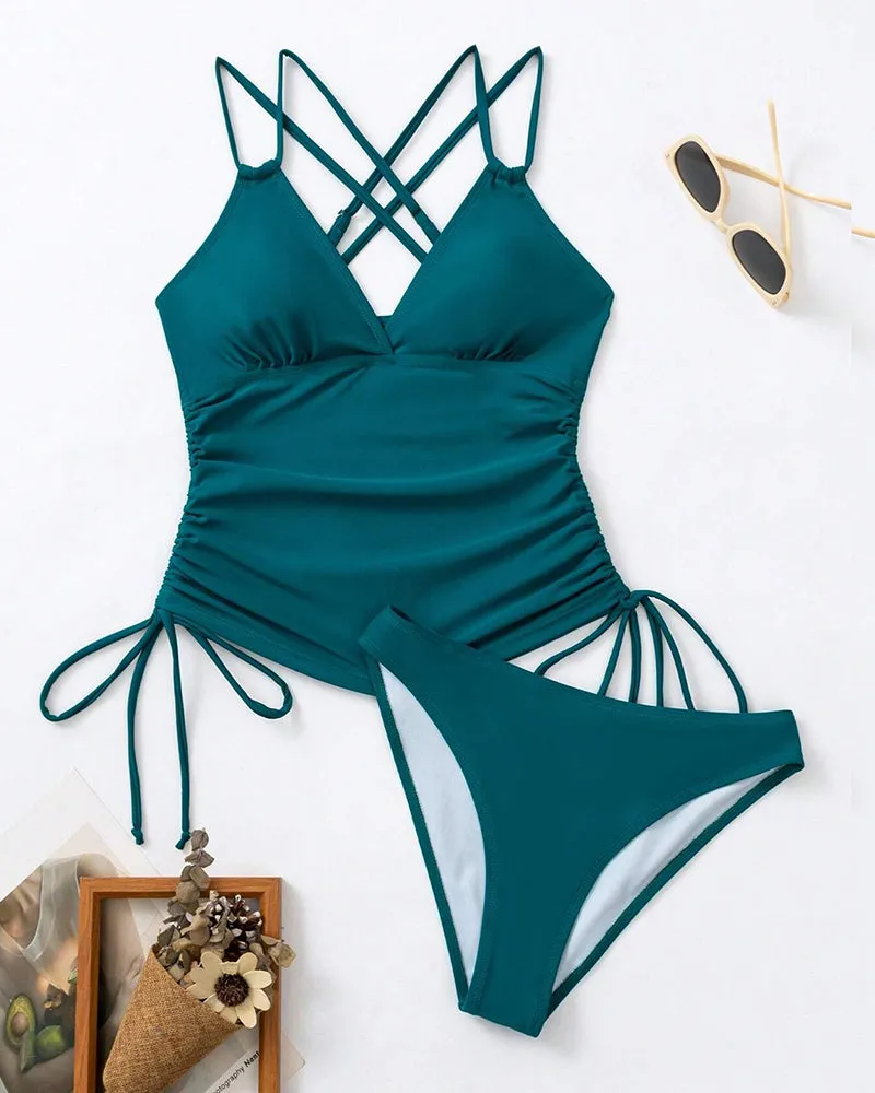 Cross strap sexy tankini swimsuit