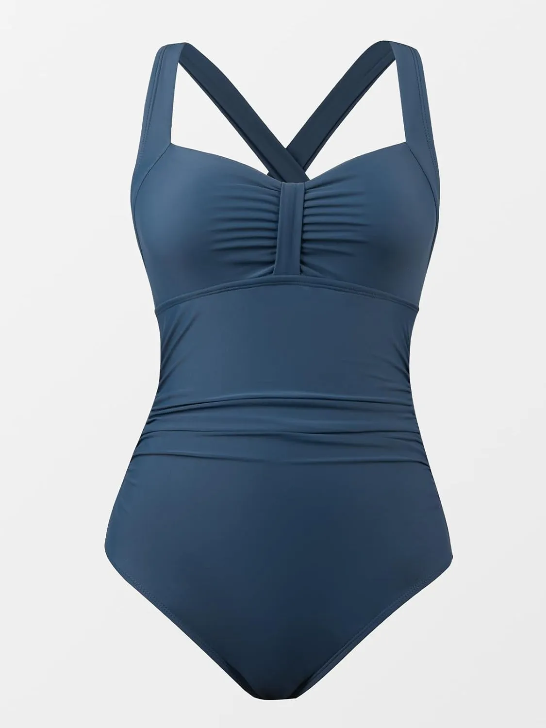CUPSHE Women's One Piece Swimsuit Ruched Tummy Control Swimwear Cross Back Self-Tie