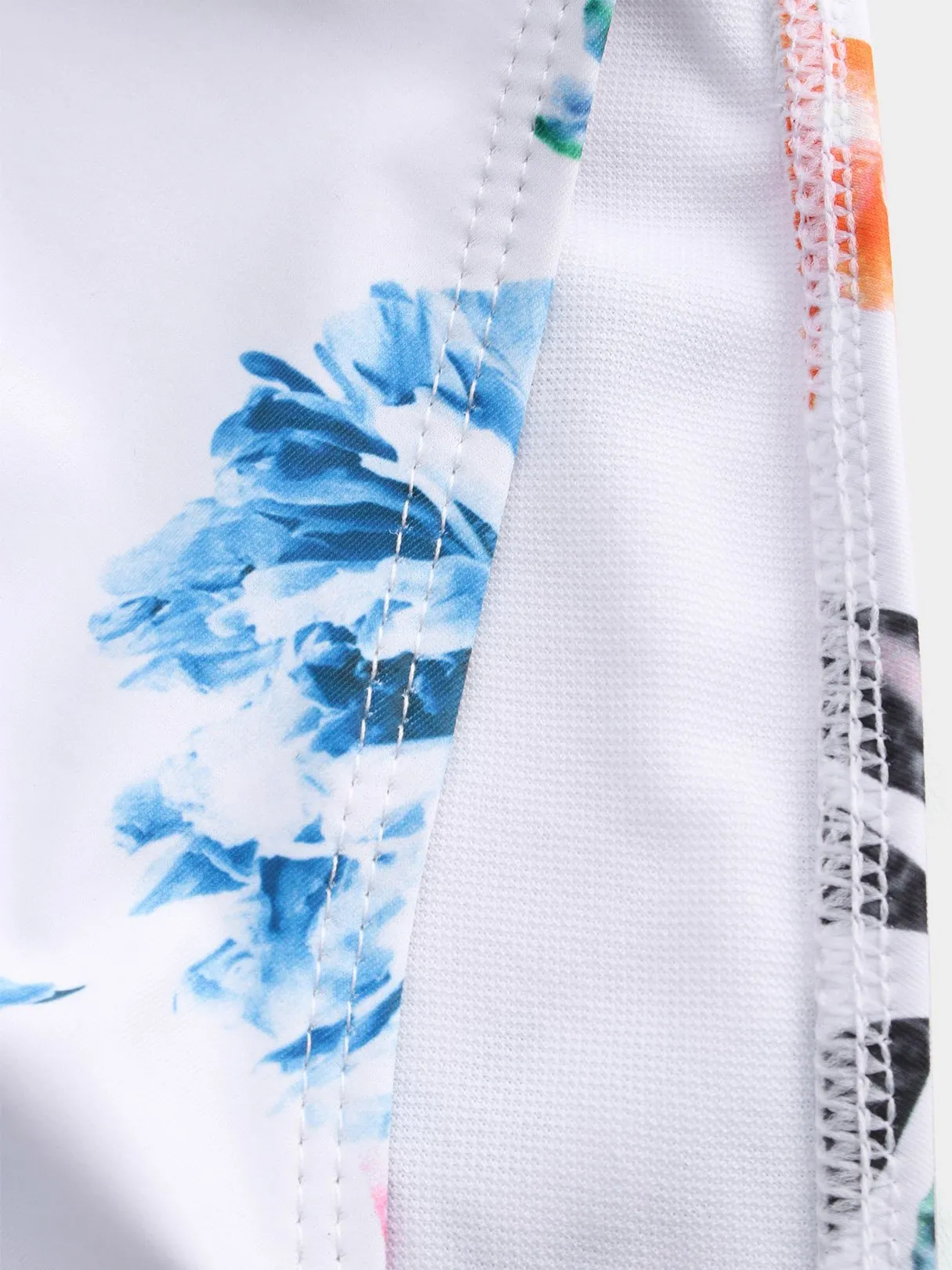 Custom Deep V Neck Floral Print Backless Criss-Cross Sleeveless White Bikinis
