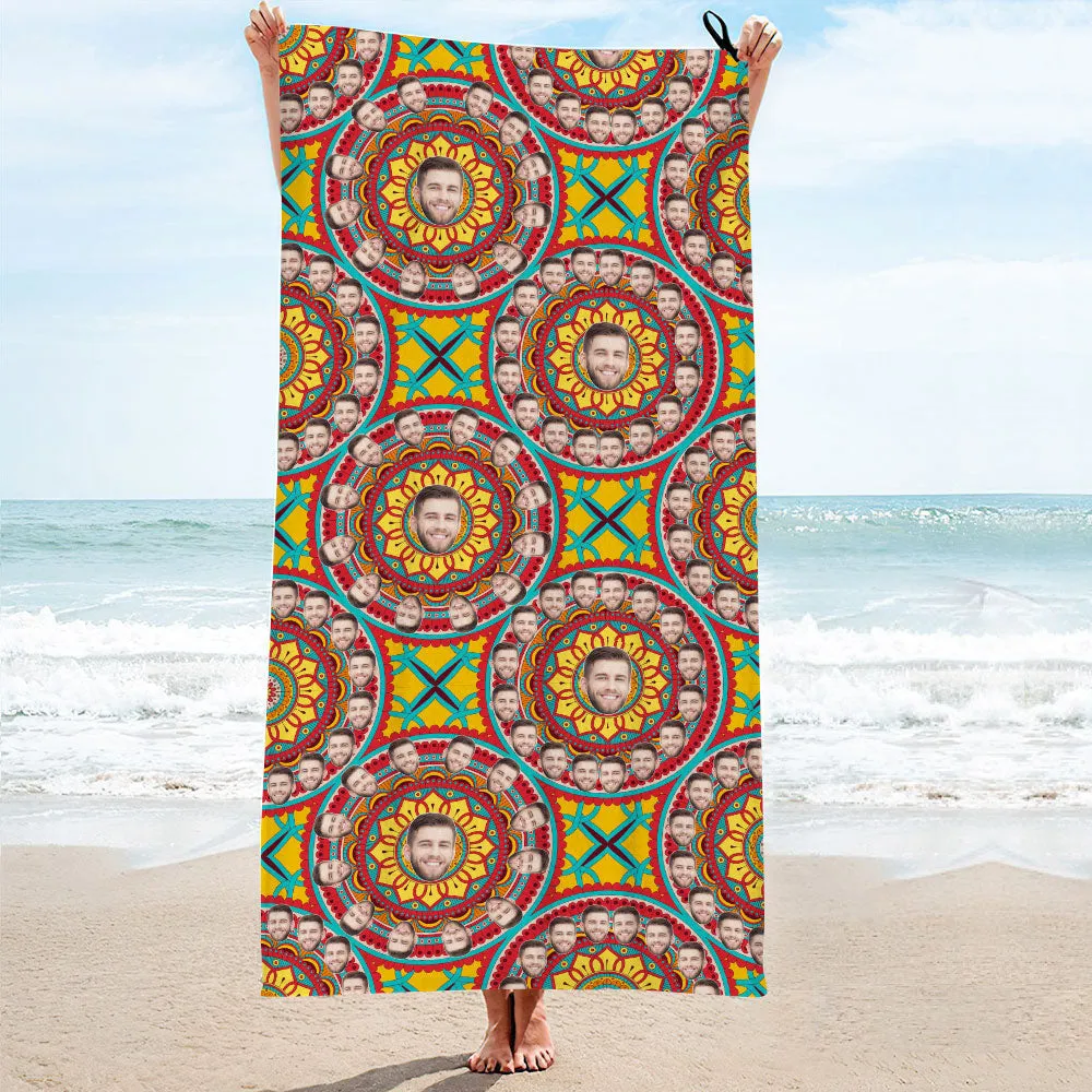 Custom Face Circle Beach Towel Personalised Photo Beach Towel Funny Gift