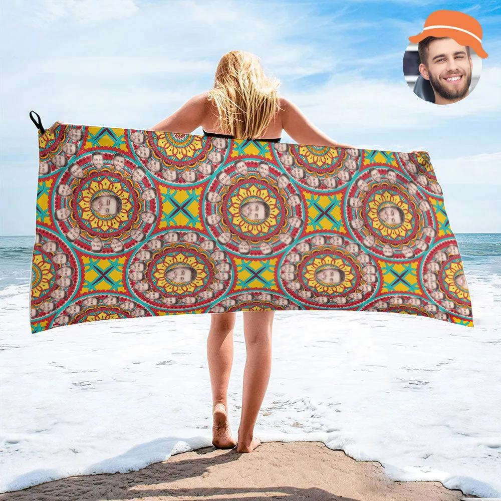 Custom Face Circle Beach Towel Personalised Photo Beach Towel Funny Gift