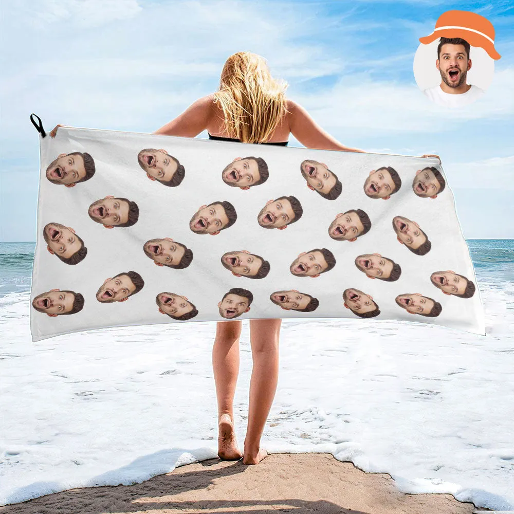 Custom Faces White Beach Towel Personalised Photo Beach Towel Funny Gift