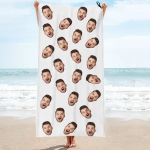Custom Faces White Beach Towel Personalised Photo Beach Towel Funny Gift
