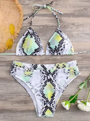Custom Halter Deep V Neck Animal Backless Sleeveless Bikinis