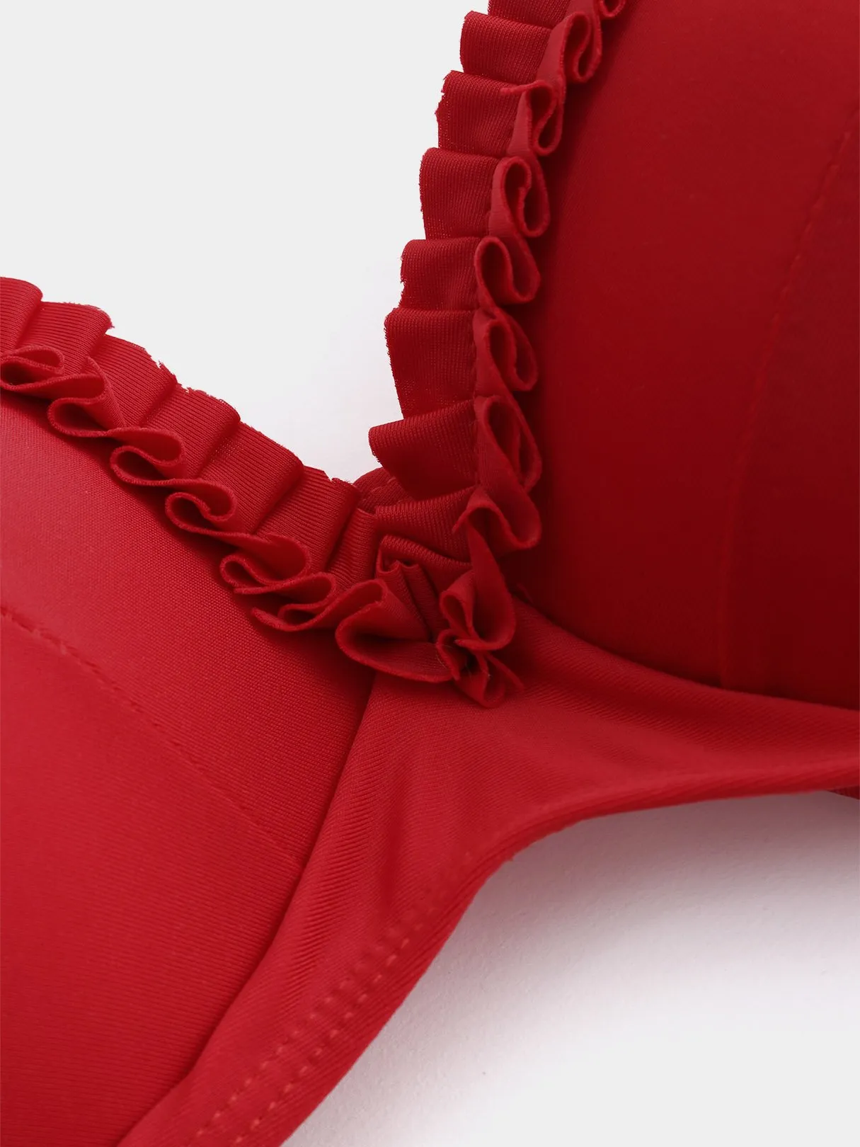 Custom Plain Ruffle Trim Sleeveless Red Bikini Set