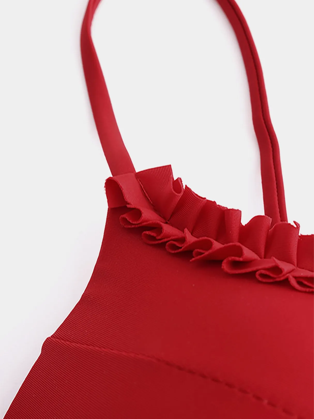 Custom Plain Ruffle Trim Sleeveless Red Bikini Set