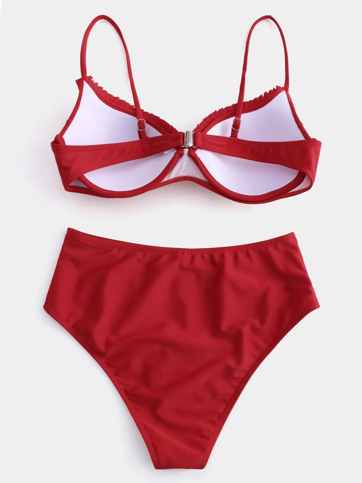 Custom Plain Ruffle Trim Sleeveless Red Bikini Set