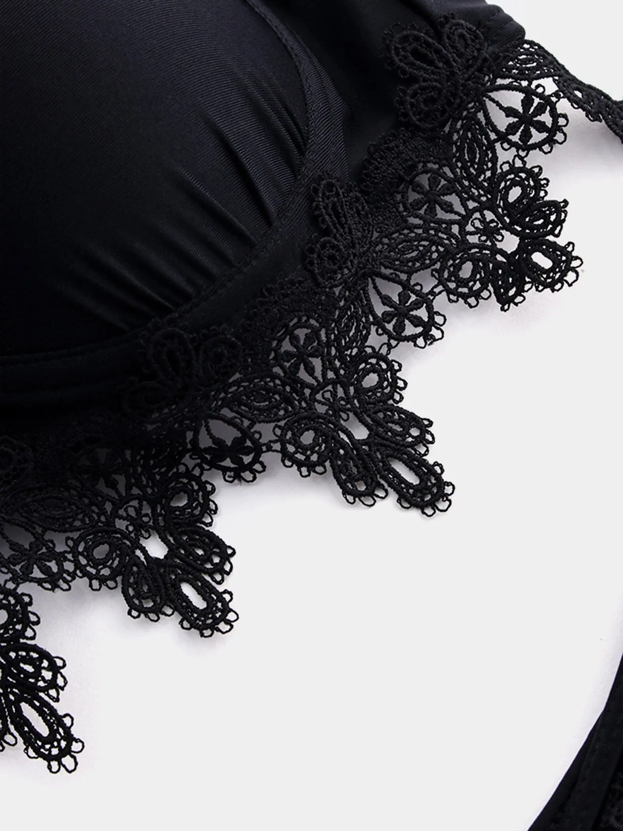 Custom Plain Self-Tie Sleeveless Black Bikini Set