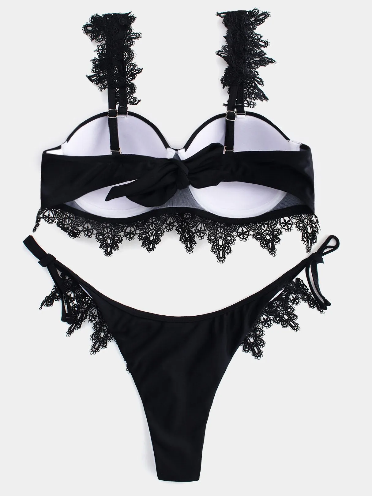 Custom Plain Self-Tie Sleeveless Black Bikini Set