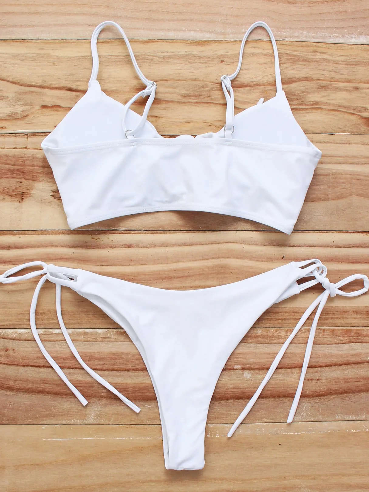 Custom Scoop Neck Plain Cut Out Tie-Up Sleeveless Bikini Set