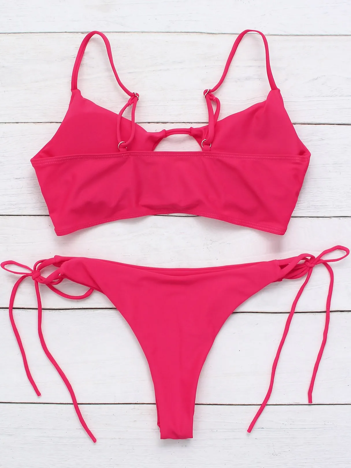 Custom Scoop Neck Plain Cut Out Tie-Up Sleeveless Bikini Set
