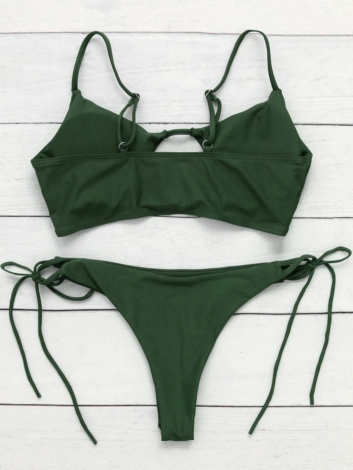 Custom Scoop Neck Plain Cut Out Tie-Up Sleeveless Bikini Set