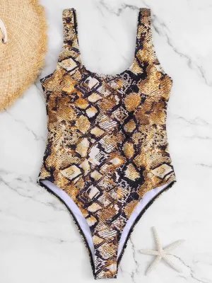 Custom Scoop Neck Snake Sleeveless Yellow Bikinis
