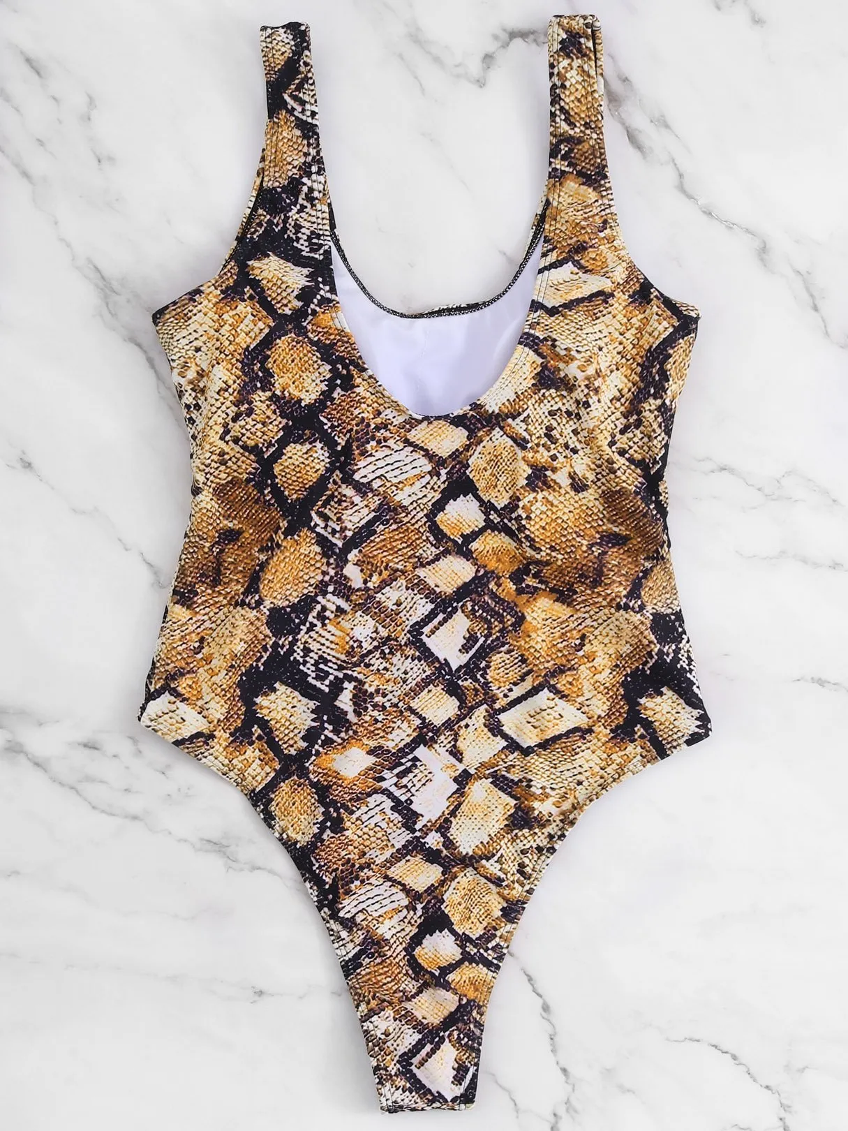 Custom Scoop Neck Snake Sleeveless Yellow Bikinis
