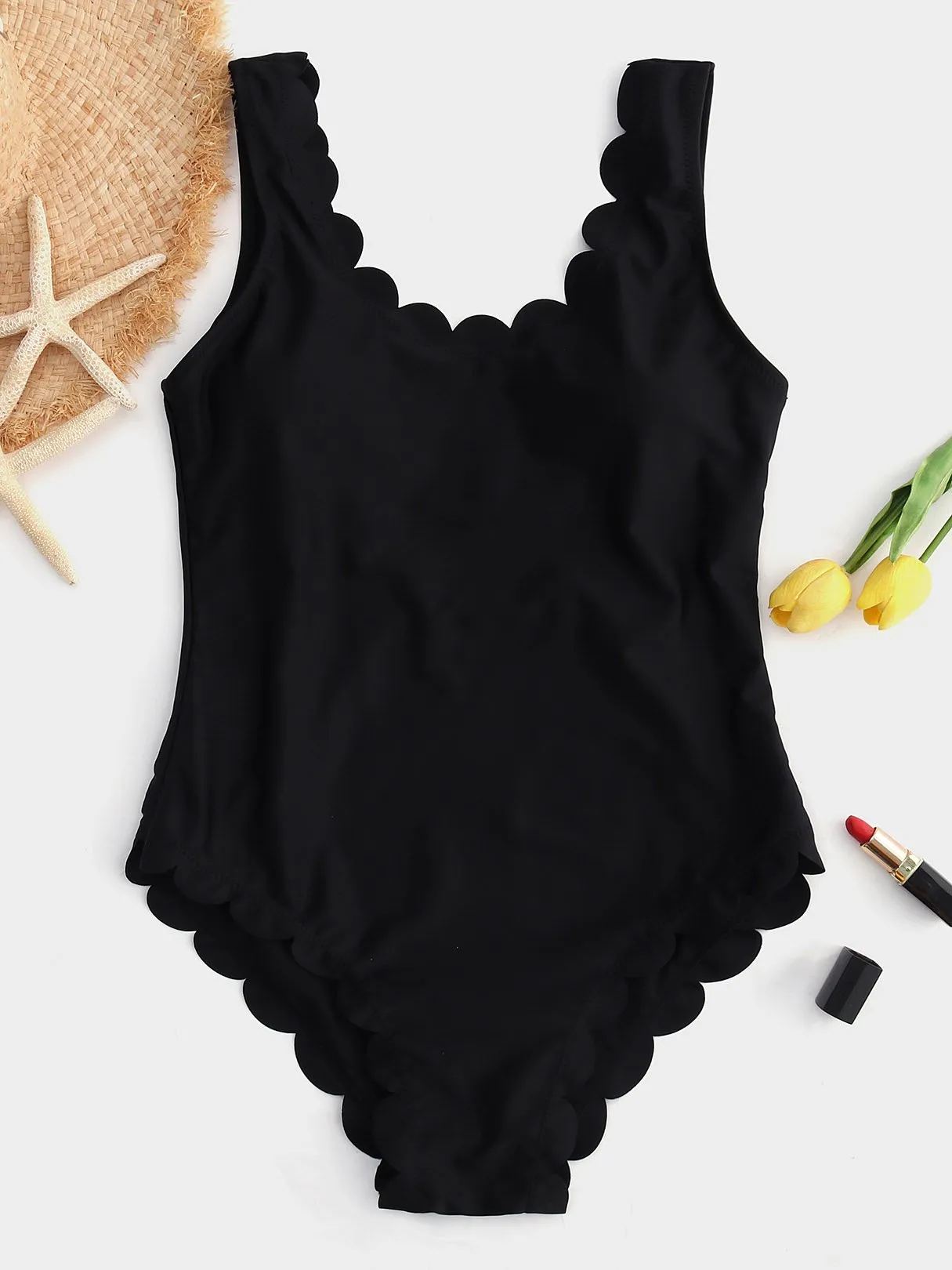 Custom Scoop Neck Tie-Up Sleeveless Ruffle Hem Bikinis