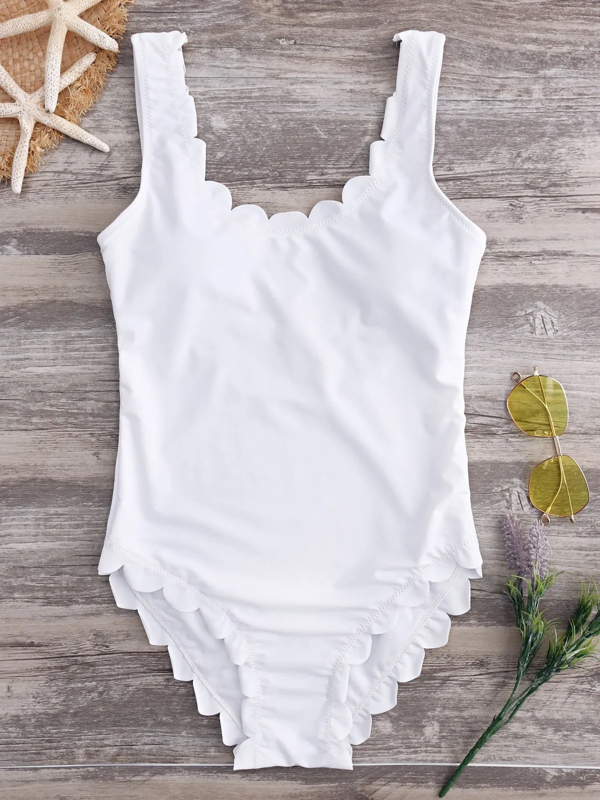 Custom Scoop Neck Tie-Up Sleeveless Ruffle Hem Bikinis