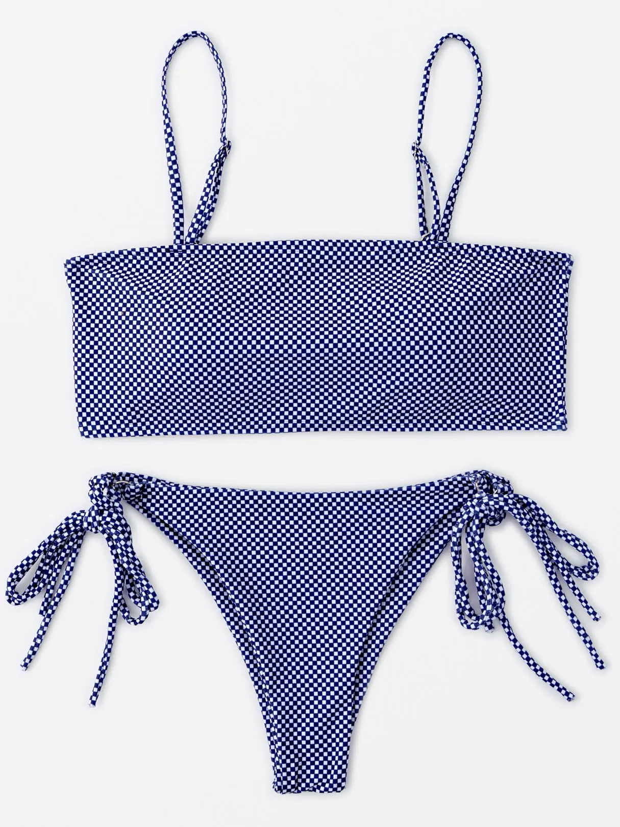 Custom Stripe Self-Tie Sleeveless Blue Bikini Set