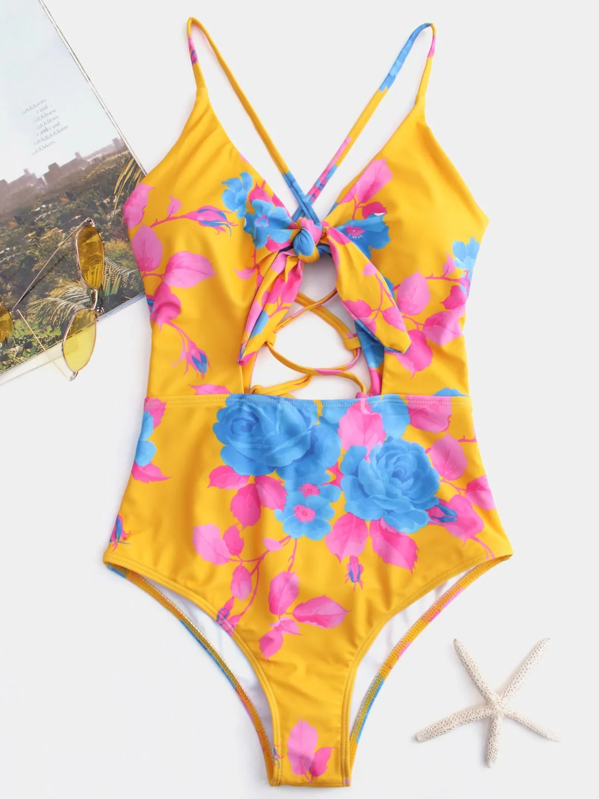 Custom V-Neck Cut Out Criss-Cross Tie-Up Sleeveless Bikinis
