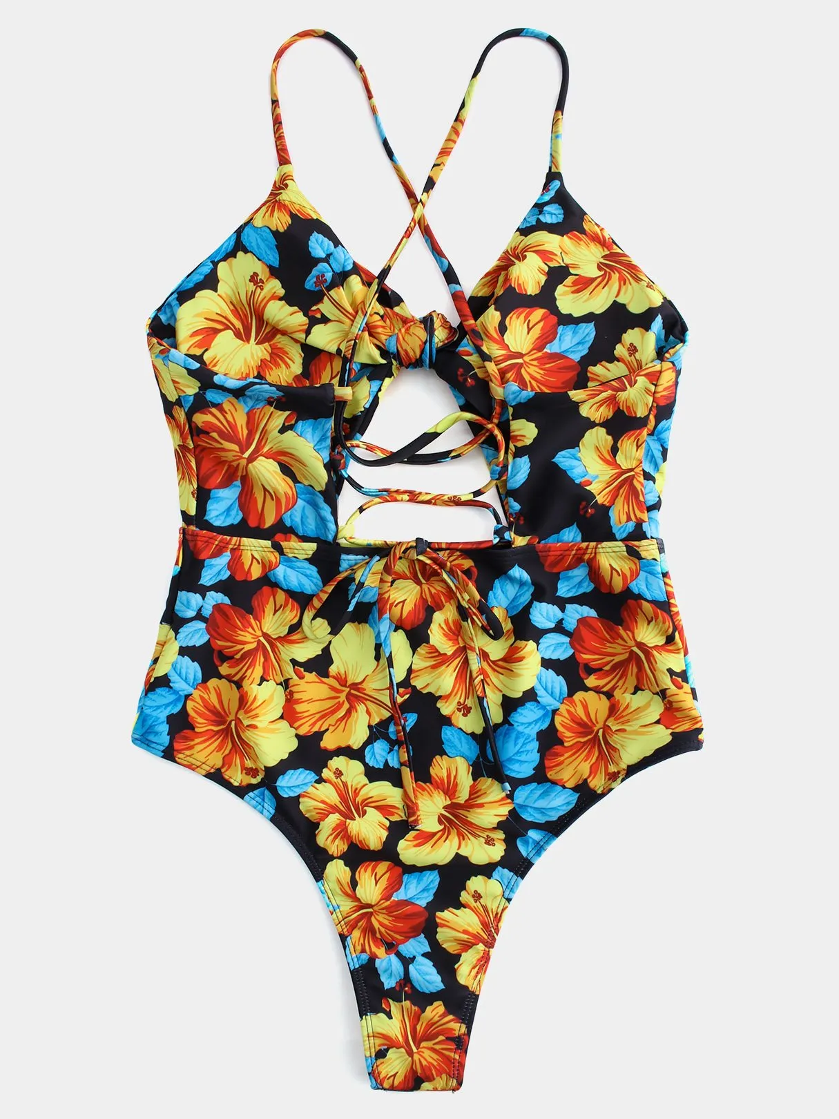 Custom V-Neck Cut Out Criss-Cross Tie-Up Sleeveless Bikinis