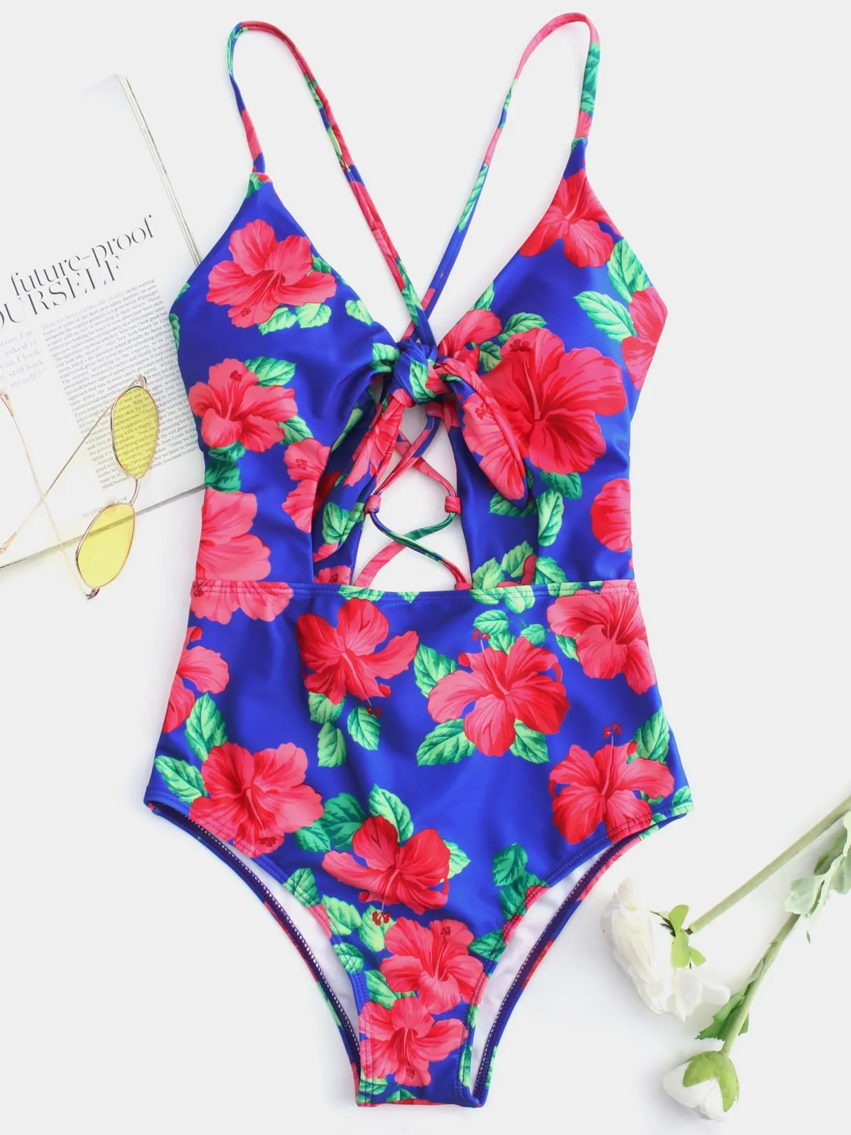 Custom V-Neck Cut Out Criss-Cross Tie-Up Sleeveless Bikinis