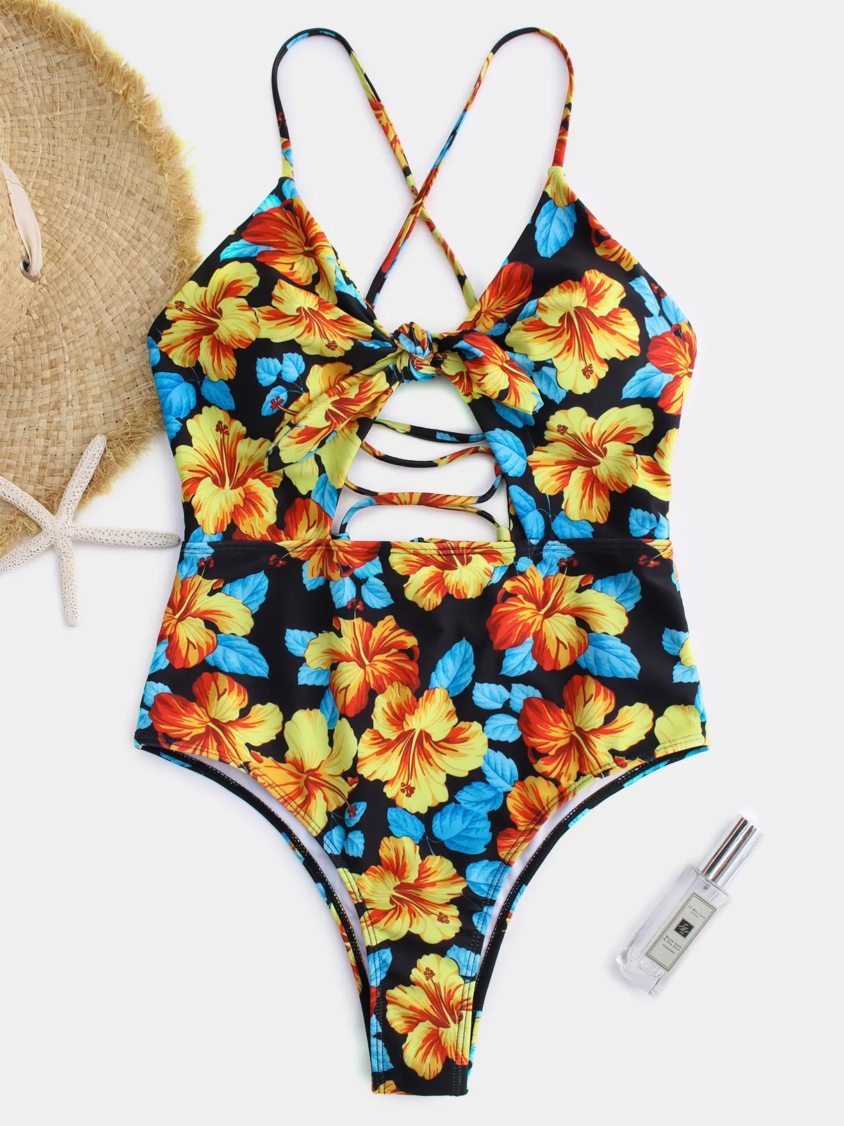 Custom V-Neck Cut Out Criss-Cross Tie-Up Sleeveless Bikinis