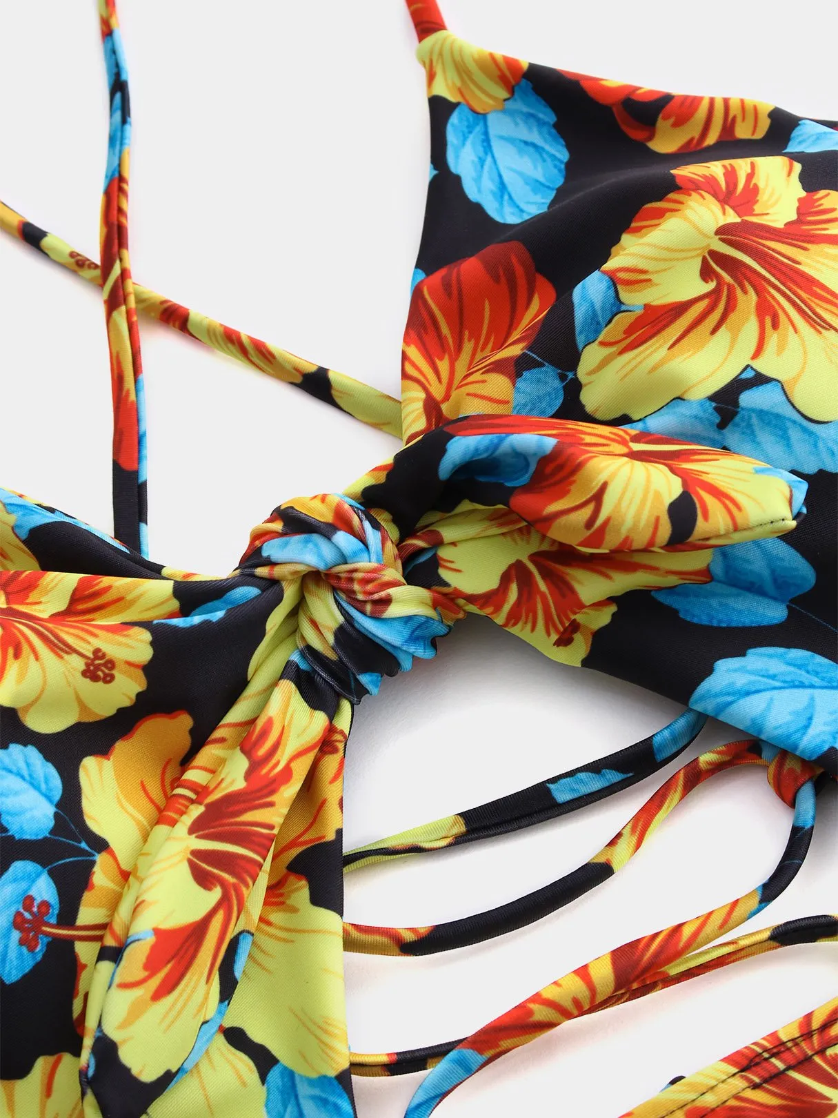 Custom V-Neck Cut Out Criss-Cross Tie-Up Sleeveless Bikinis