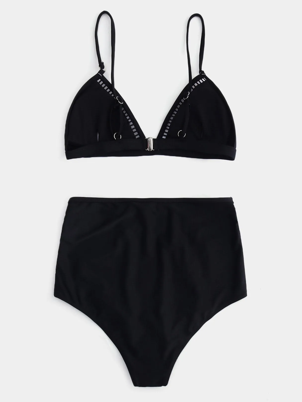 Custom V-Neck Embroidered Hollow Tie-Up Sleeveless High-Waisted Black Bikini Set