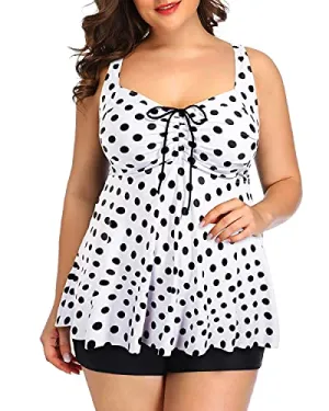 Cut Out Back Swimsuits Tankini Swimsuits Shorts-Black Dot