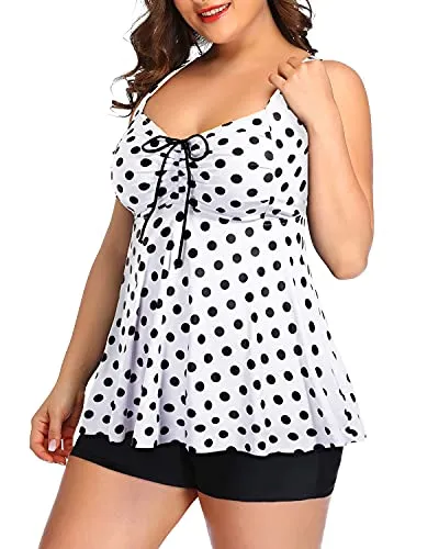 Cut Out Back Swimsuits Tankini Swimsuits Shorts-Black Dot