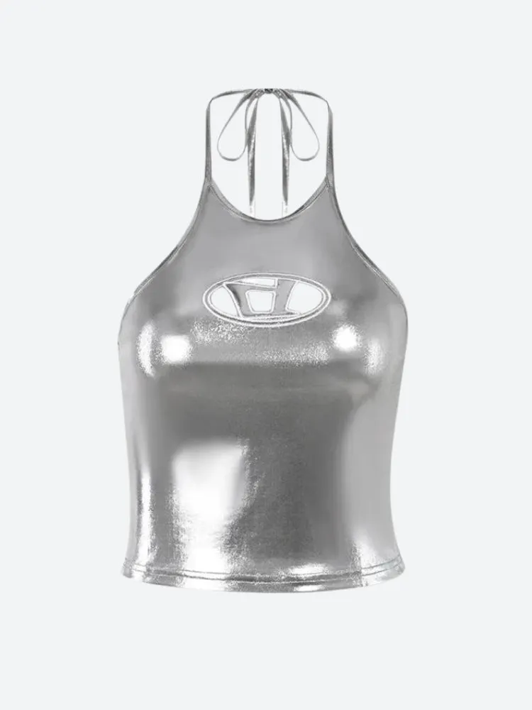 Cyberpunk Silver Halter Neck Top