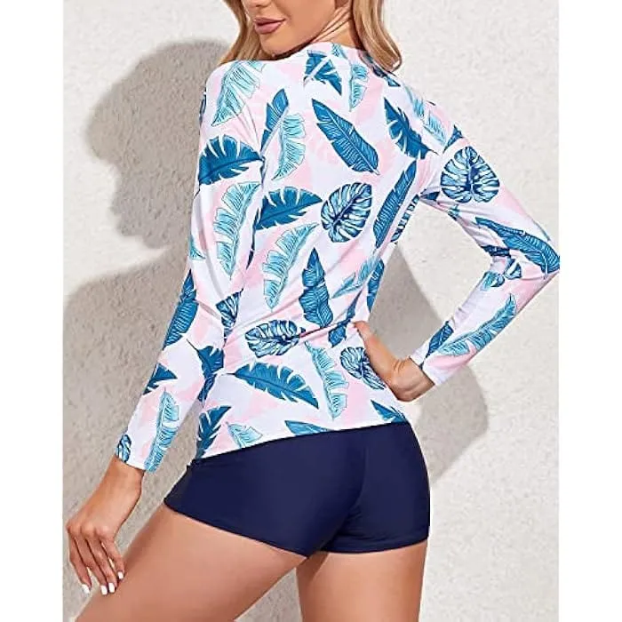 DACI -  Leaf Two Piece Rash Guard Long Sleeve Swimsuits